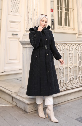 Kapuzenjacke In Übergröße Mit Gürtel 6322-01 Schwarz 6322-01