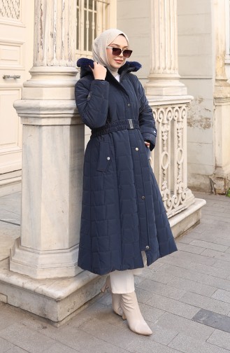 Kapuzenjacke In Übergröße Mit Gürtel 6322-02 Marineblau 6322-02