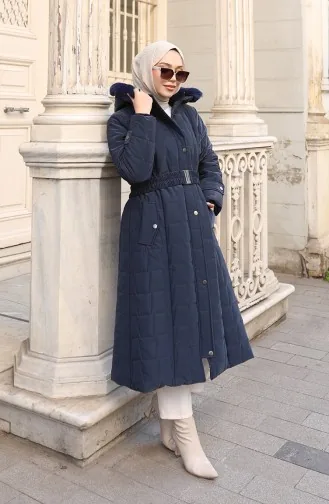 Kapuzenjacke In Übergröße Mit Gürtel 6322-02 Marineblau 6322-02