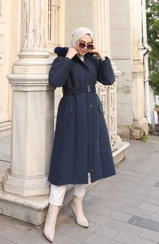 Kapuzenjacke In Übergröße Mit Gürtel 6322-02 Marineblau 6322-02