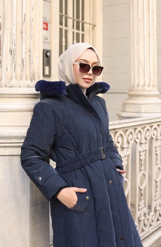 Kapuzenjacke In Übergröße Mit Gürtel 6322-02 Marineblau 6322-02