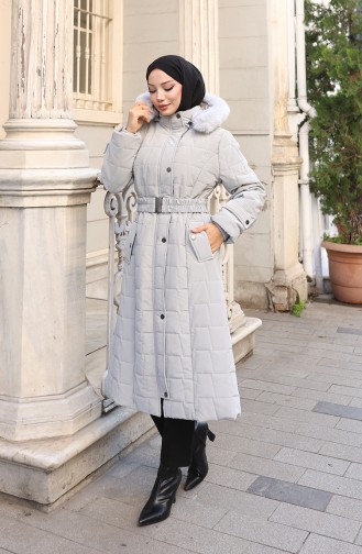Veste à Capuche Grande Taille Avec Ceinture 6322-03 Gris 6322-03