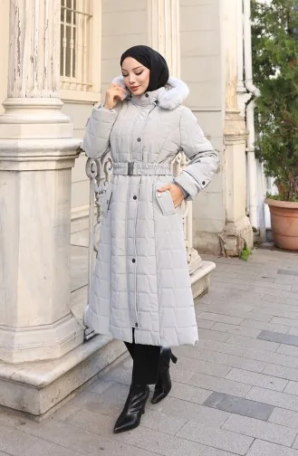 Veste à Capuche Grande Taille Avec Ceinture 6322-03 Gris 6322-03