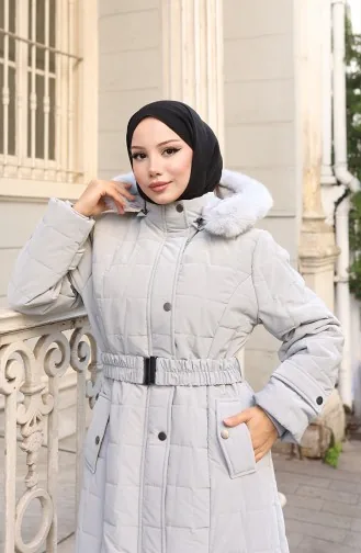Veste à Capuche Grande Taille Avec Ceinture 6322-03 Gris 6322-03