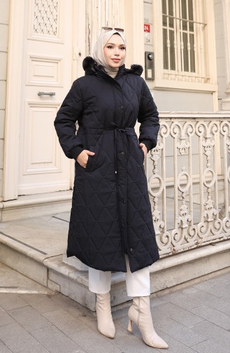 Büyük Beden Beli Bağcıklı Kapüşonlu Mont 6343-01 Siyah