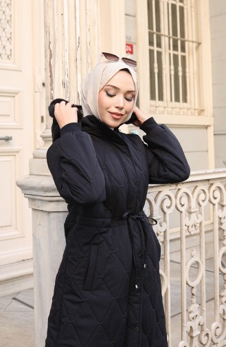 Büyük Beden Beli Bağcıklı Kapüşonlu Mont 6343-01 Siyah