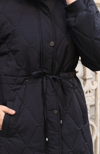 Büyük Beden Beli Bağcıklı Kapüşonlu Mont 6343-01 Siyah