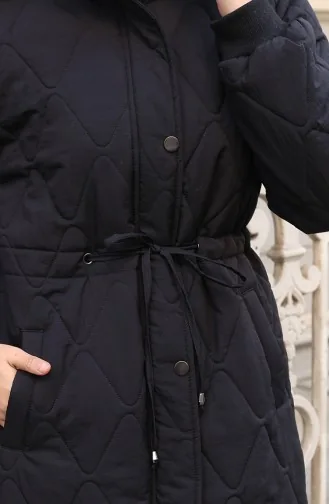 Büyük Beden Beli Bağcıklı Kapüşonlu Mont 6343-01 Siyah