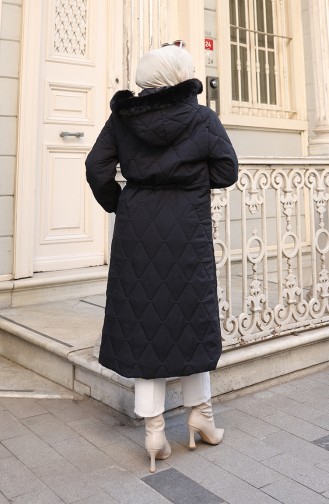 Büyük Beden Beli Bağcıklı Kapüşonlu Mont 6343-01 Siyah