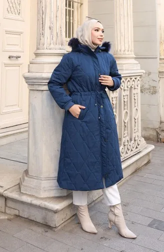 Plus Size Capuchonjas Met Trekkoord In De Taille 6343-02 Marineblauw 6343-02