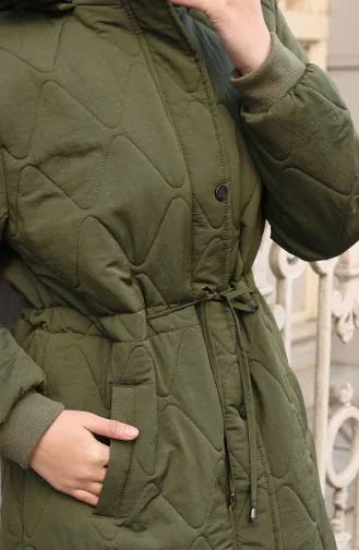 Büyük Beden Beli Bağcıklı Kapüşonlu Mont 6343-03 Haki