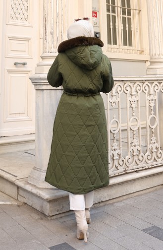 Büyük Beden Beli Bağcıklı Kapüşonlu Mont 6343-03 Haki