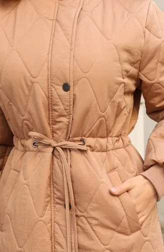 Büyük Beden Beli Bağcıklı Kapüşonlu Mont 6343-04 Taba