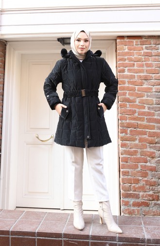 Veste à Capuche Grande Taille Avec Ceinture 6345-01 Noire 6345-01