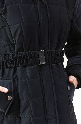 Veste à Capuche Grande Taille Avec Ceinture 6345-01 Noire 6345-01