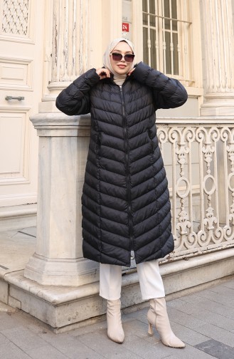 Doudoune à Capuche Zippée Grande Taille 0224-01 Noire 0224-01