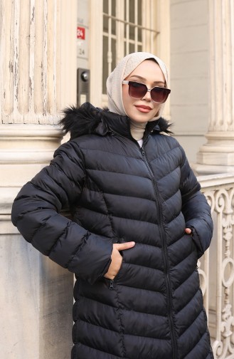 Doudoune à Capuche Zippée Grande Taille 0224-01 Noire 0224-01