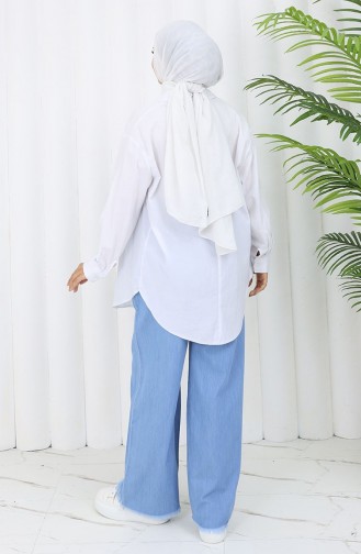 Tensel Kumaş Beli Lastikli Kot Pantolon 5827-01 Açık Mavi