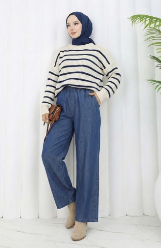 Tensel Kumaş Beli Lastikli Kot Pantolon 5827-03 Lacivert