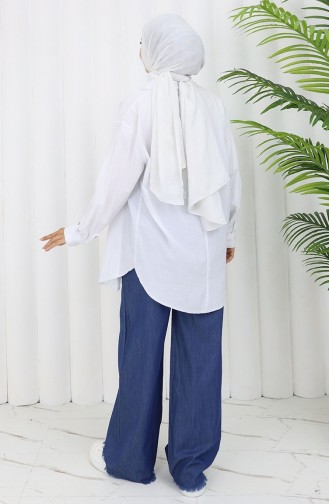 Tensel Kumaş Beli Lastikli Kot Pantolon 5827-03 Lacivert