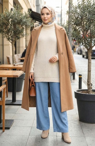 Tensel Beli Lastikli Kot Pantolon 7568-06 Açık Lacivert