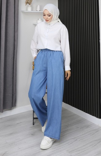 Tensel Beli Lastikli Kot Pantolon 7568-06 Açık Lacivert