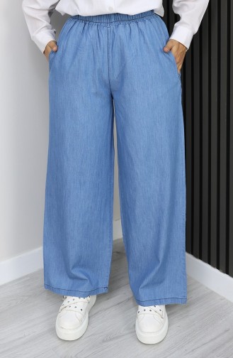 Tensel Beli Lastikli Kot Pantolon 7568-06 Açık Lacivert