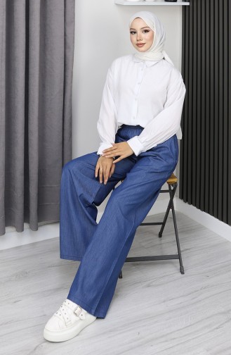 Tensel Beli Lastikli Kot Pantolon 7568-07 Koyu Lacivert