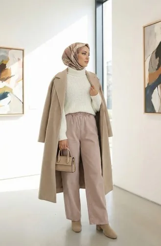 بنطال جينز بتصميم مطاط عند الخصر 9633-03 لون وردي 9633-03