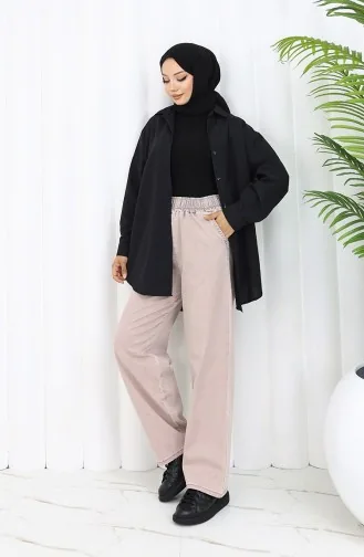 بنطال جينز بتصميم مطاط عند الخصر 9633-03 لون وردي 9633-03