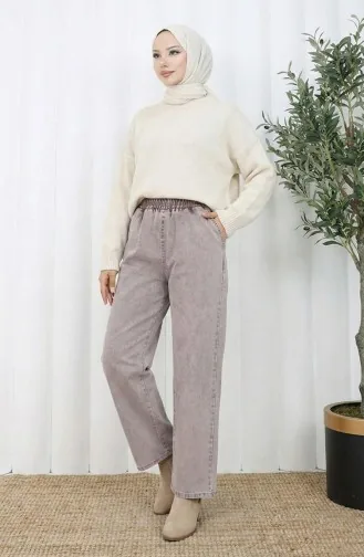 Beli Lastikli Kot Pantolon 9633-04 Açık Gül Kurusu