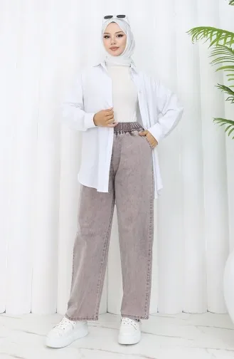 Beli Lastikli Kot Pantolon 9633-04 Açık Gül Kurusu