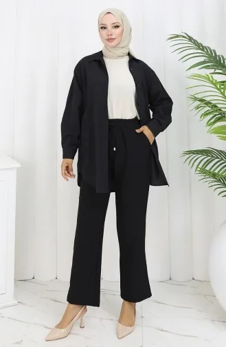 Pantalon à Poches Et Taille élastique 0118-01 Noir 0118-01