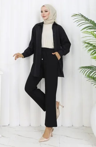 Pantalon à Poches Et Taille élastique 0118-01 Noir 0118-01