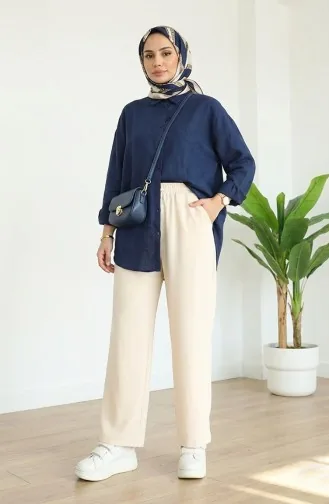 Pantalon à Poches Et Taille élastique 0118-02 Crème 0118-02