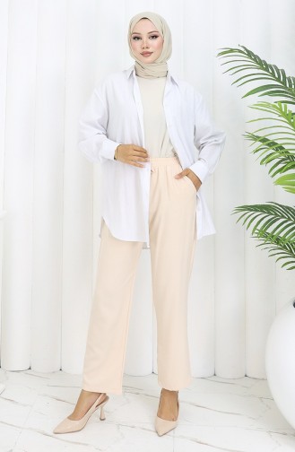 Elastic Waist Pocket Trousers 0118-02 Cream 0118-02