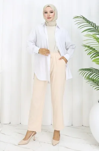 Pantalon à Poches Et Taille élastique 0118-02 Crème 0118-02