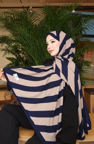 Patterned Shawl 70338-01 Navy Blue Mink 70338-01