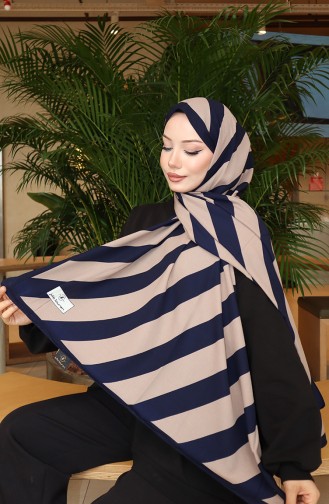 Patterned Shawl 70338-01 Navy Blue Mink 70338-01