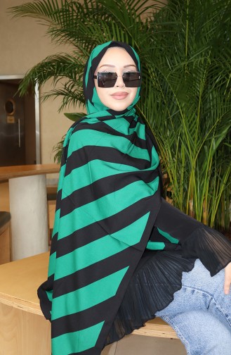 Patterned Shawl 70338-02 Black Emerald Green 70338-02
