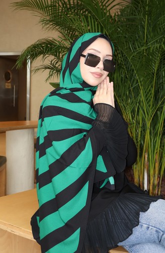 Patterned Shawl 70338-02 Black Emerald Green 70338-02