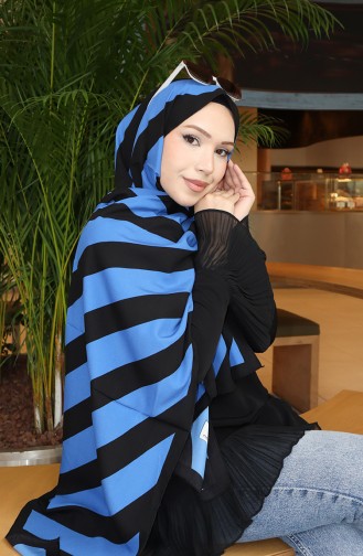 Patterned Shawl 70338-03 Black Blue 70338-03