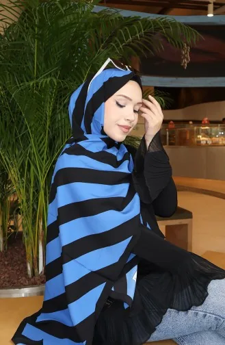 Patterned Shawl 70338-03 Black Blue 70338-03