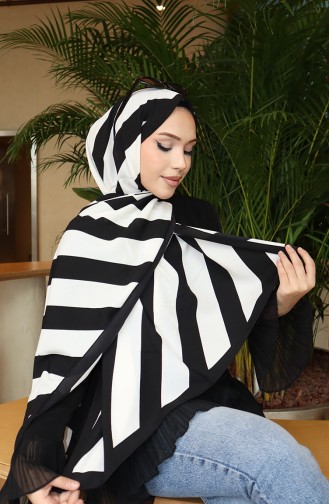 Patterned Shawl 70338-06 Black Ecru 70338-06