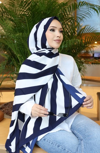 Patterned Shawl 70338-07 Navy Blue Ecru 70338-07