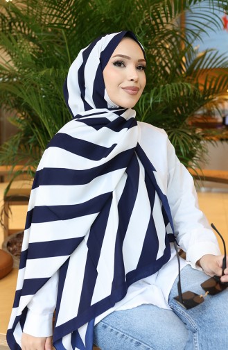 Patterned Shawl 70338-07 Navy Blue Ecru 70338-07
