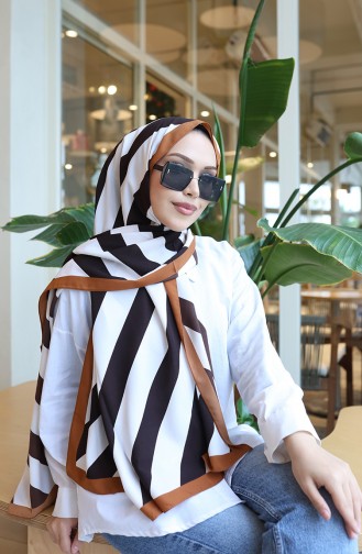 Patterned Shawl 70338-08 Brown Ecru 70338-08