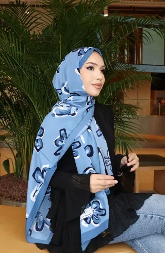 Floral Patterned Capri Shawl 70344-03 Indigo Black 70344-03