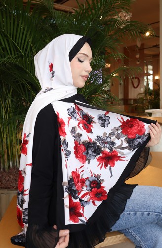 شال كابري منقوش بالزهور 70346-01 أسود وأحمر 70346-01