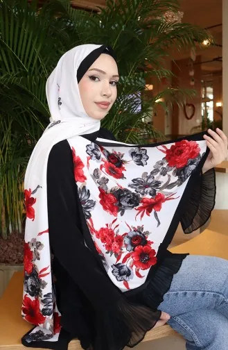 Çiçek Desenli Capri Şal 70346-01 Siyah Kırmızı
